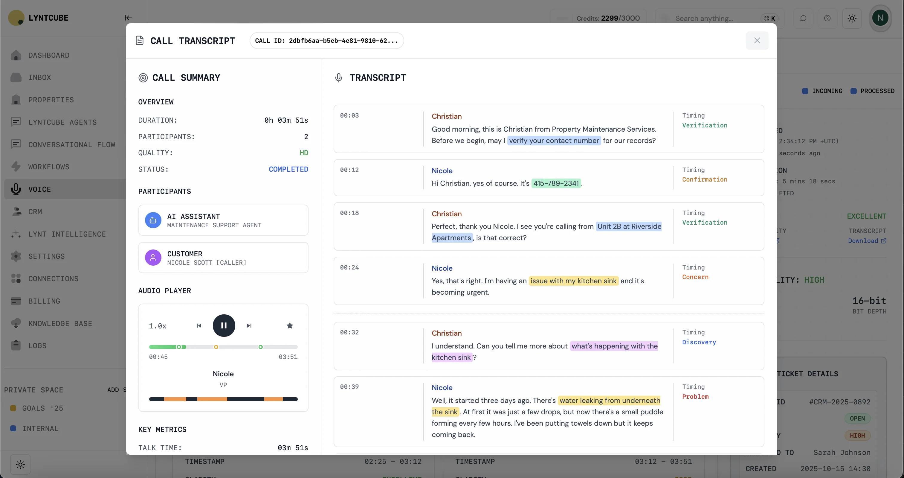 LyntCube AI voice agents dashboard